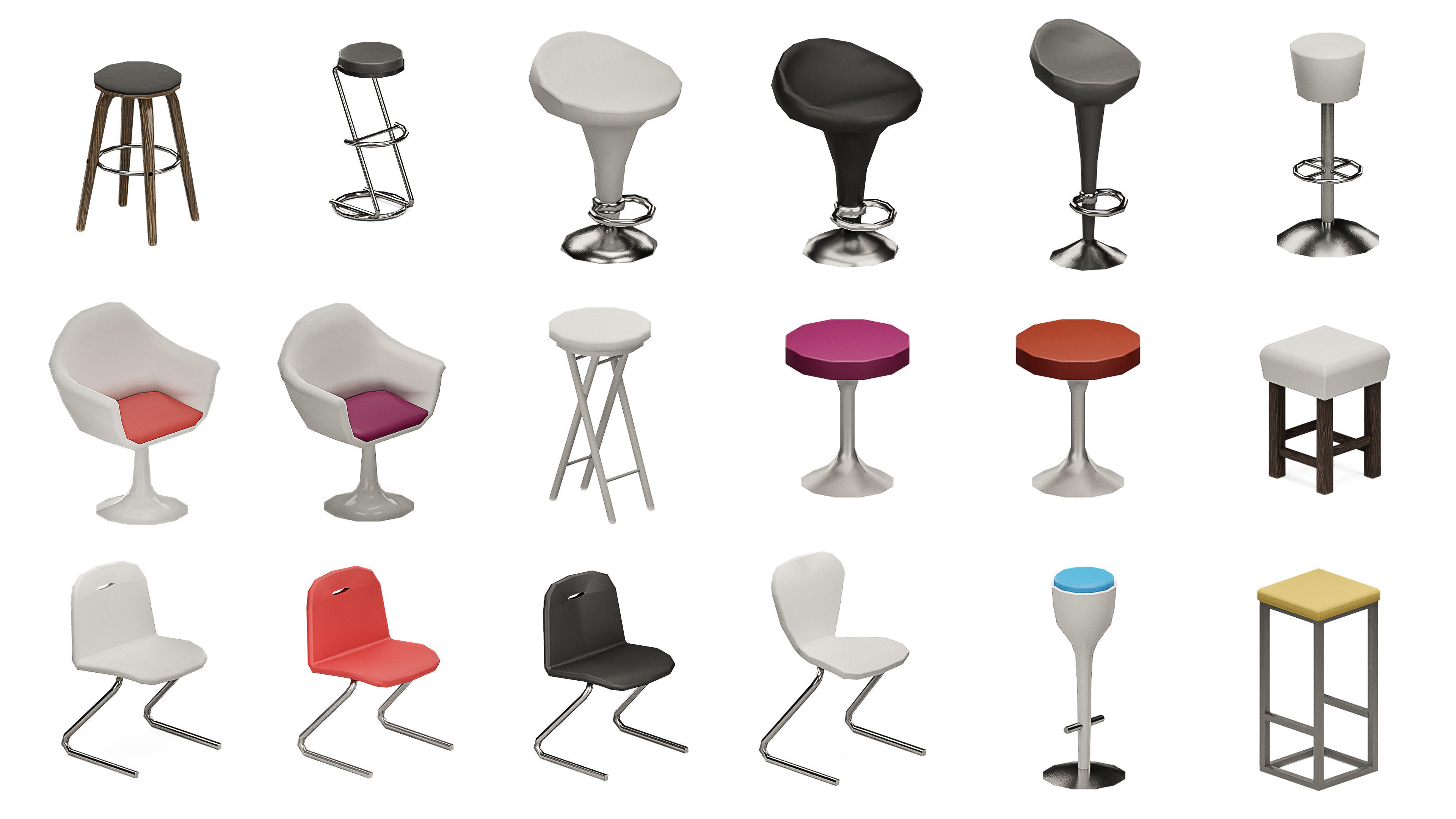 Furniture Realistic Low-poly 3D model_6