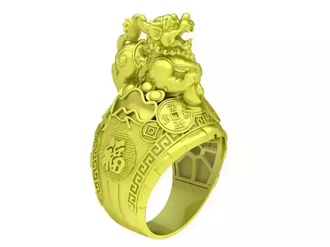 lucky unicorn with chinese letter Happy men ring 4180