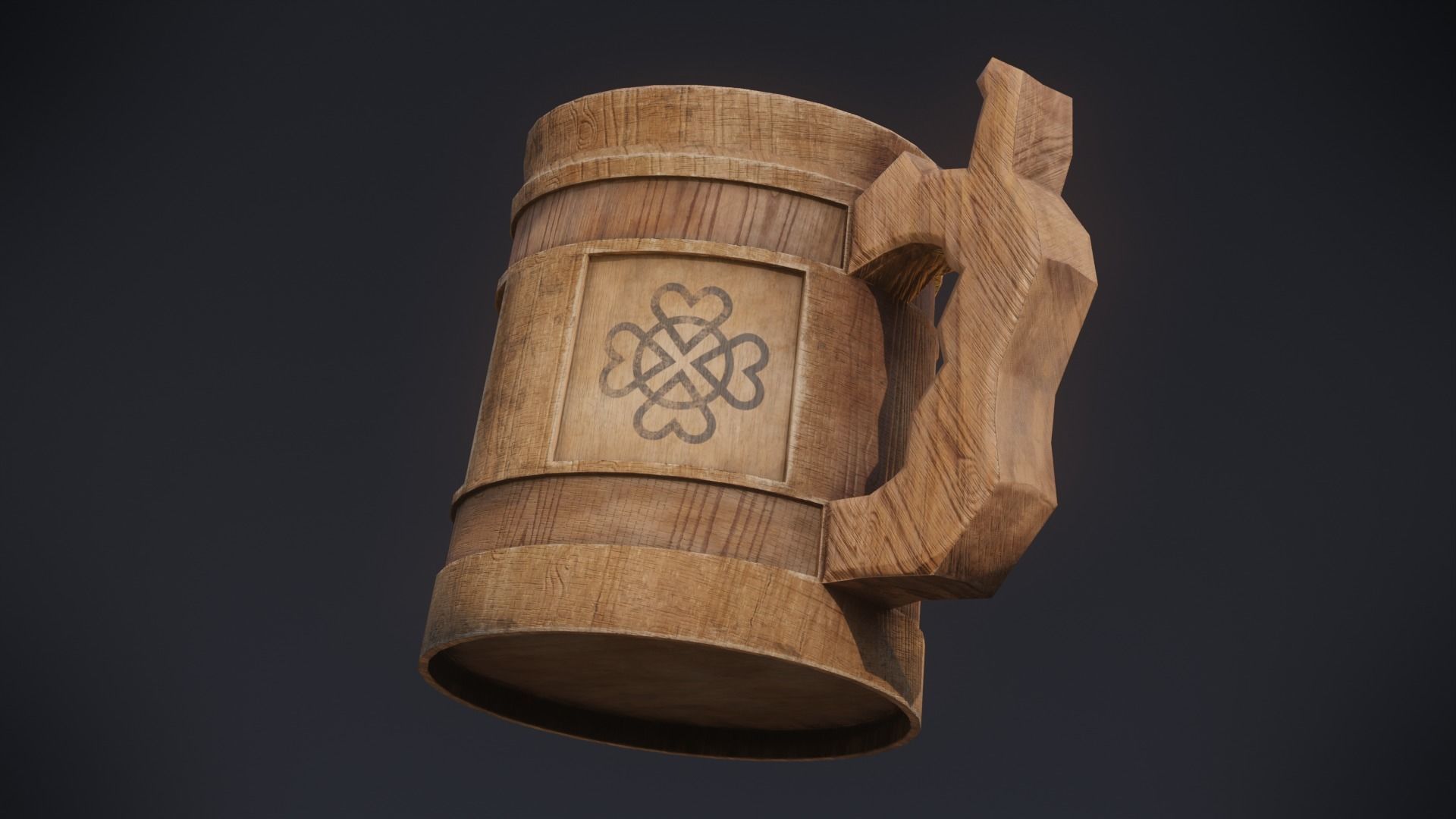Stylized Tavern Wooden Beer Mug Low-poly 3D model_2