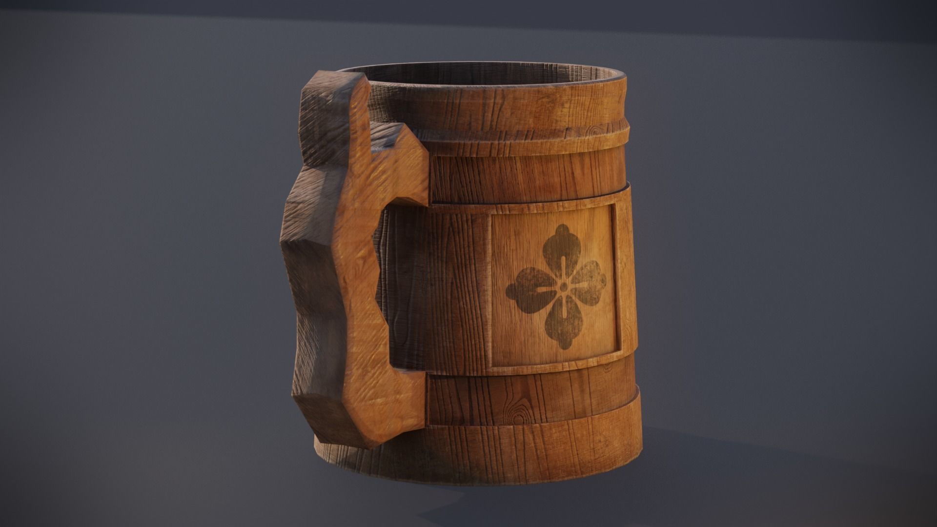 Stylized Tavern Wooden Beer Mug Low-poly 3D model_1