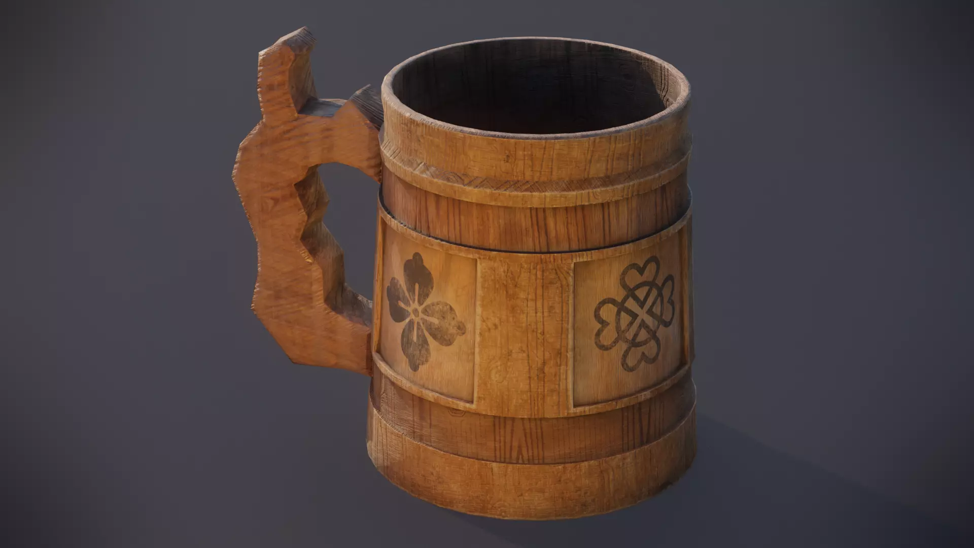 Stylized Tavern Wooden Beer Mug Low-poly 3D model_0