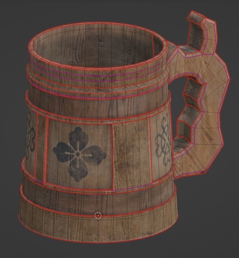 Stylized Tavern Wooden Beer Mug Low-poly 3D model_5