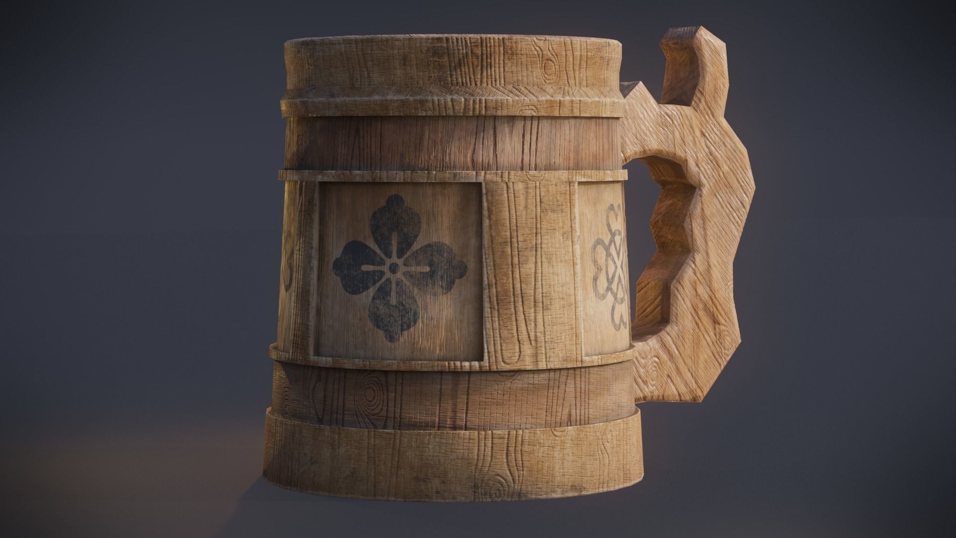 Stylized Tavern Wooden Beer Mug Low-poly 3D model_4