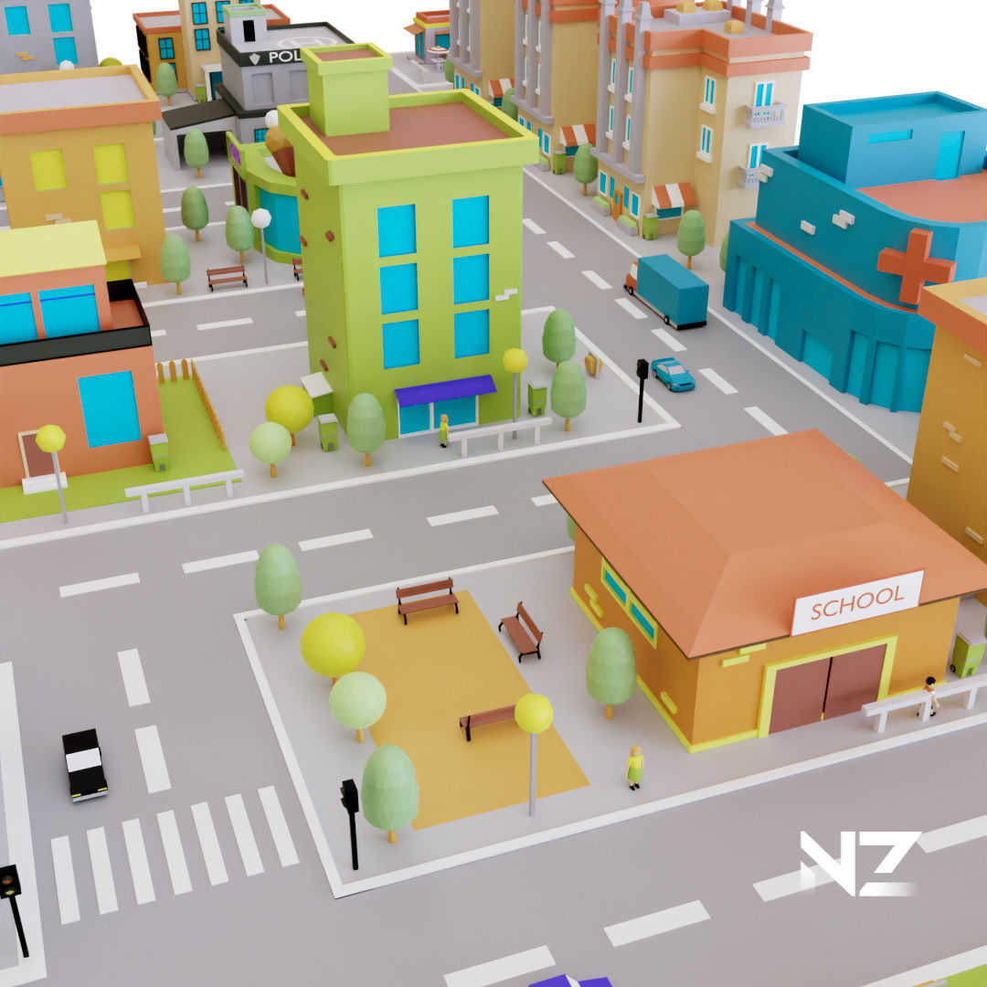 Low Poly Stylized City Pack Low-poly 3D model_2
