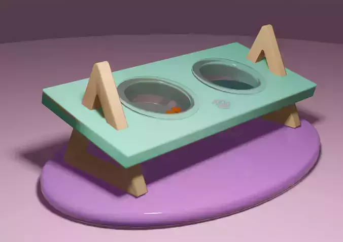 A set of bowls with food and water for pets 3D model 3D model