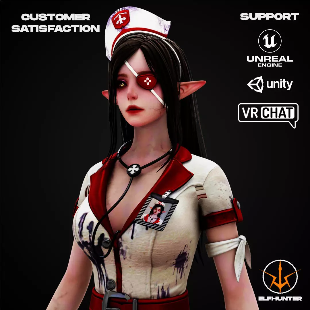 EXCLUSIVE ELF HUNTER EDITION RIGGED CHARACTER ELF NURSE Low-poly 3D model_0