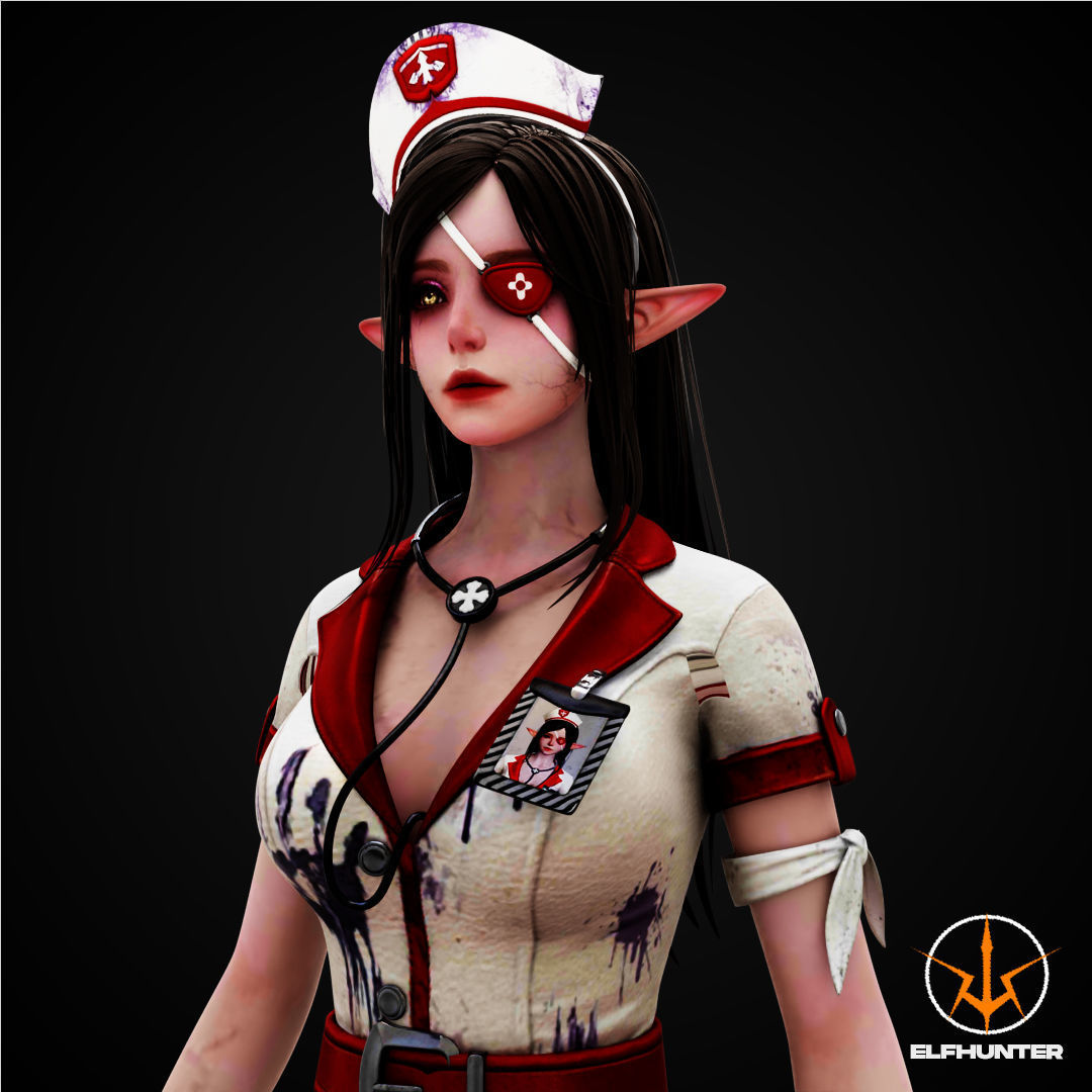 EXCLUSIVE ELF HUNTER EDITION RIGGED CHARACTER ELF NURSE Low-poly 3D model_1
