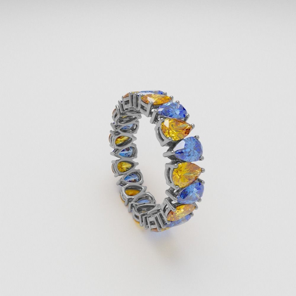 Ring with pear stones 3D print model_15