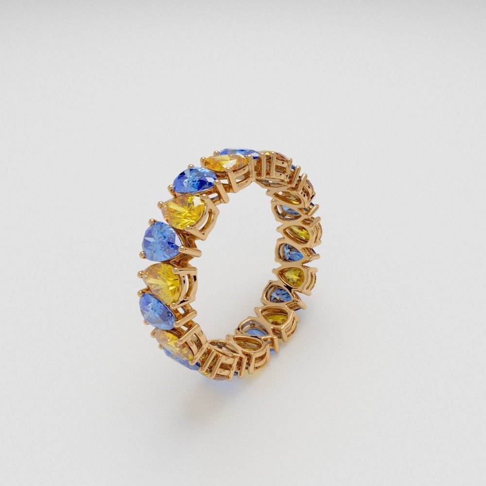 Ring with pear stones 3D print model_4