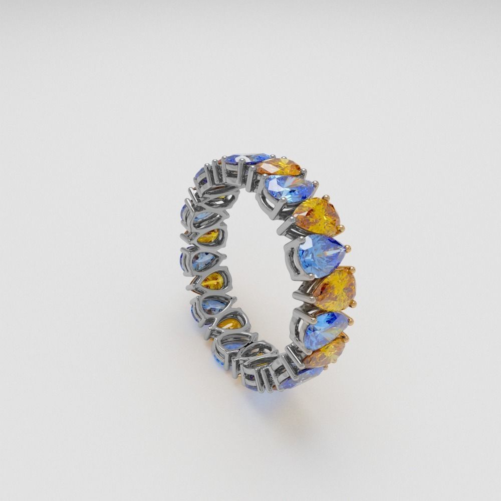 Ring with pear stones 3D print model_9