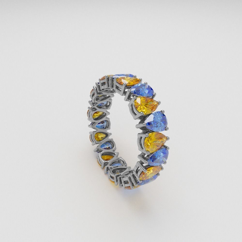 Ring with pear stones 3D print model_16