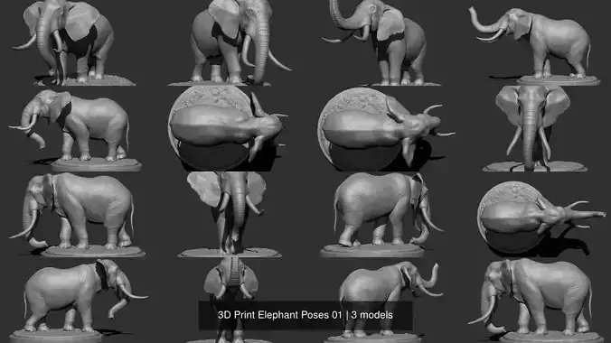 3D Print Elephant Poses 01 3D Model Collection