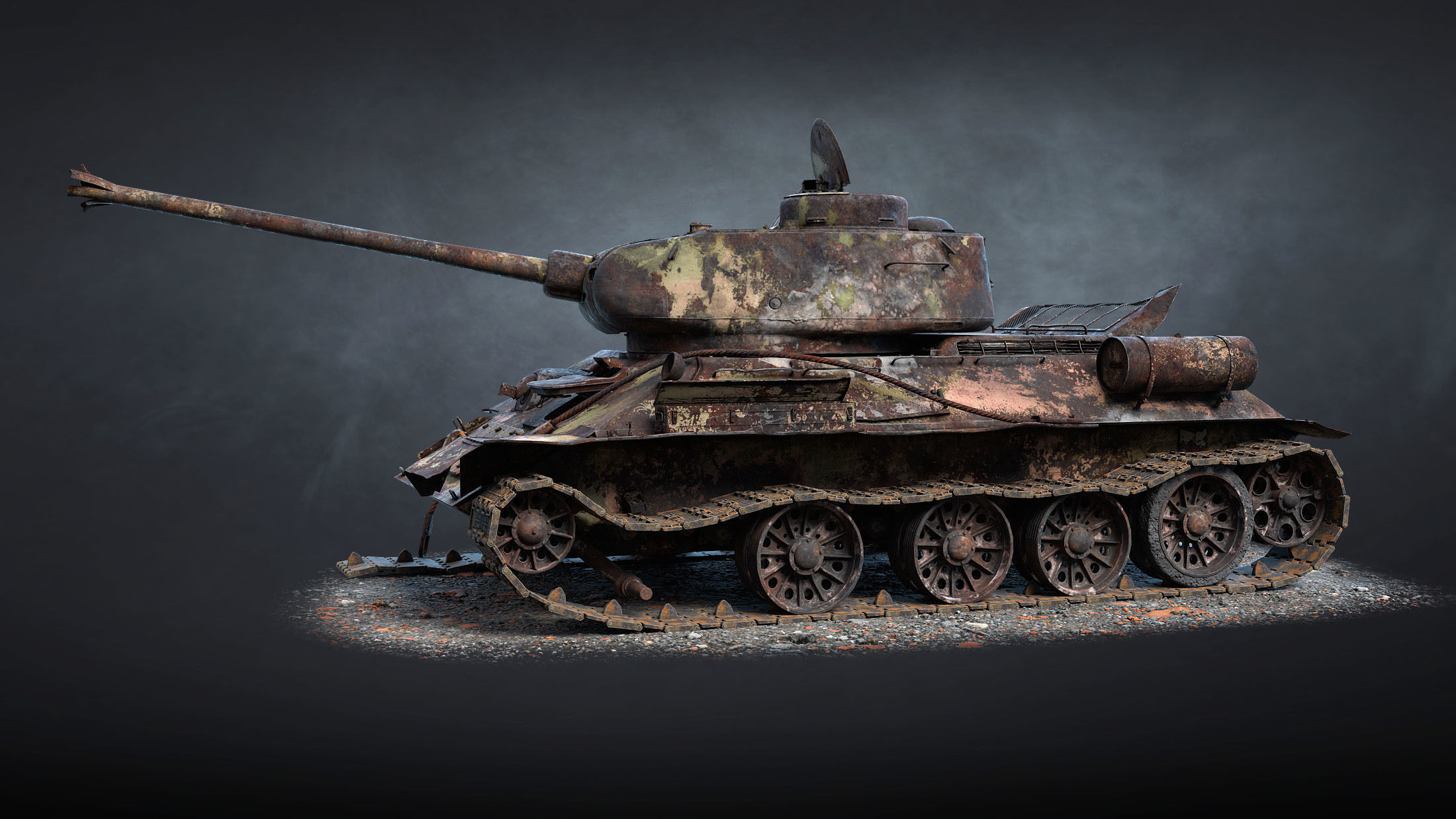 T-34-85 Destroyed Game Ready Low-poly 3D model_3