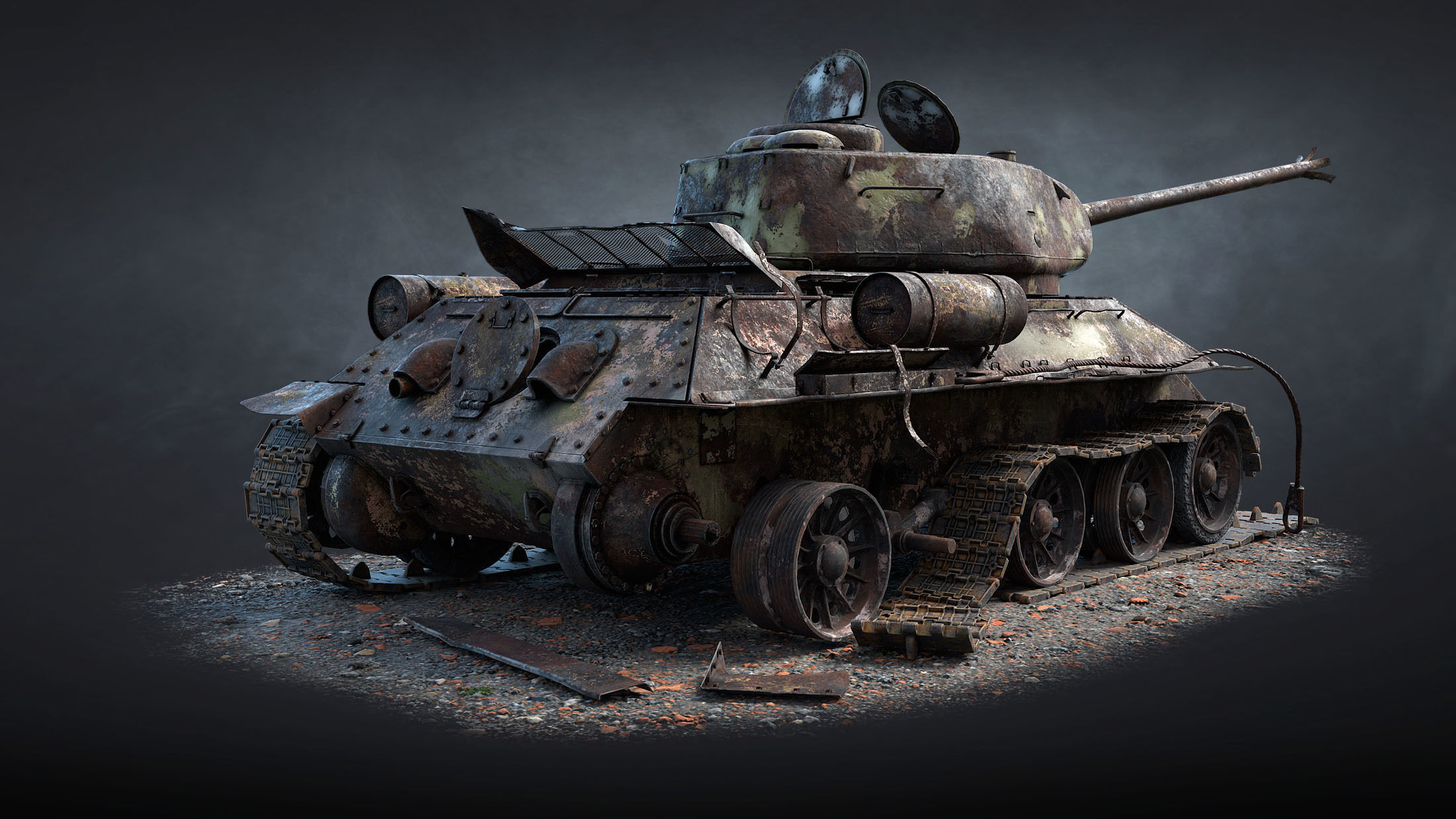 T-34-85 Destroyed Game Ready Low-poly 3D model_5