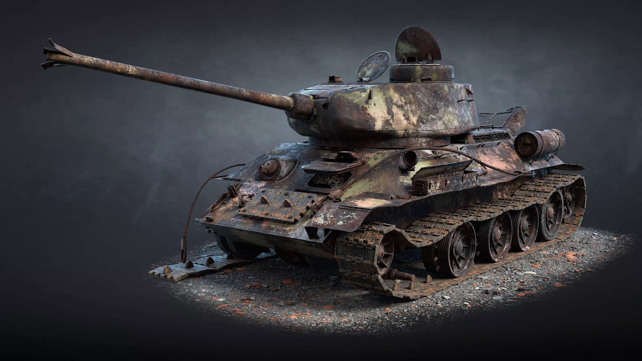 T-34-85 Destroyed Game Ready Low-poly 3D model_0
