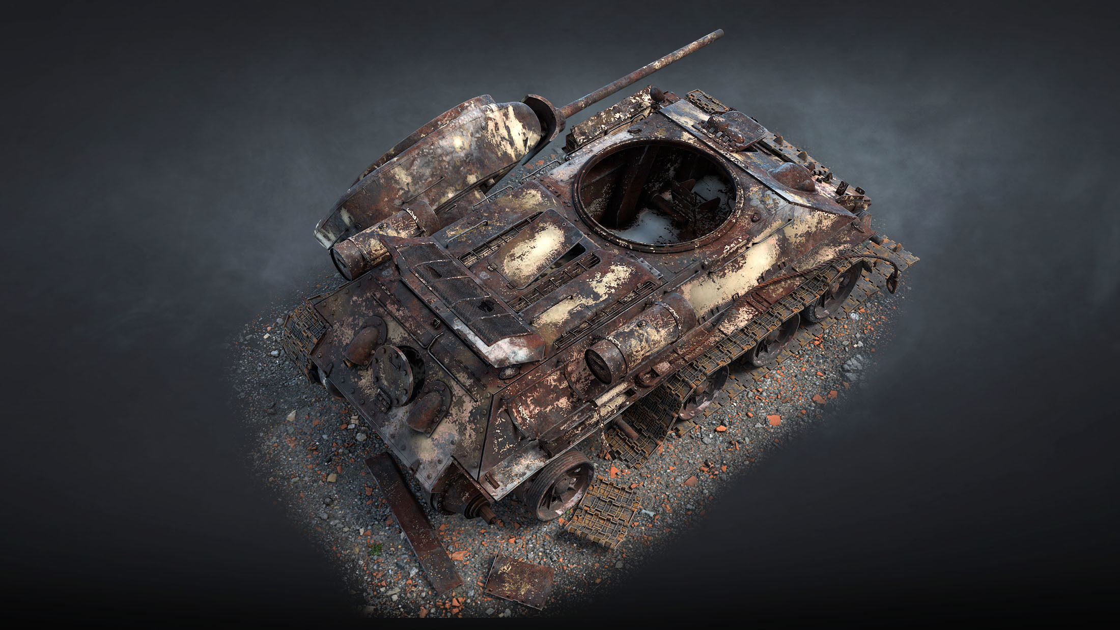 T-34-85 Destroyed Game Ready Low-poly 3D model_11