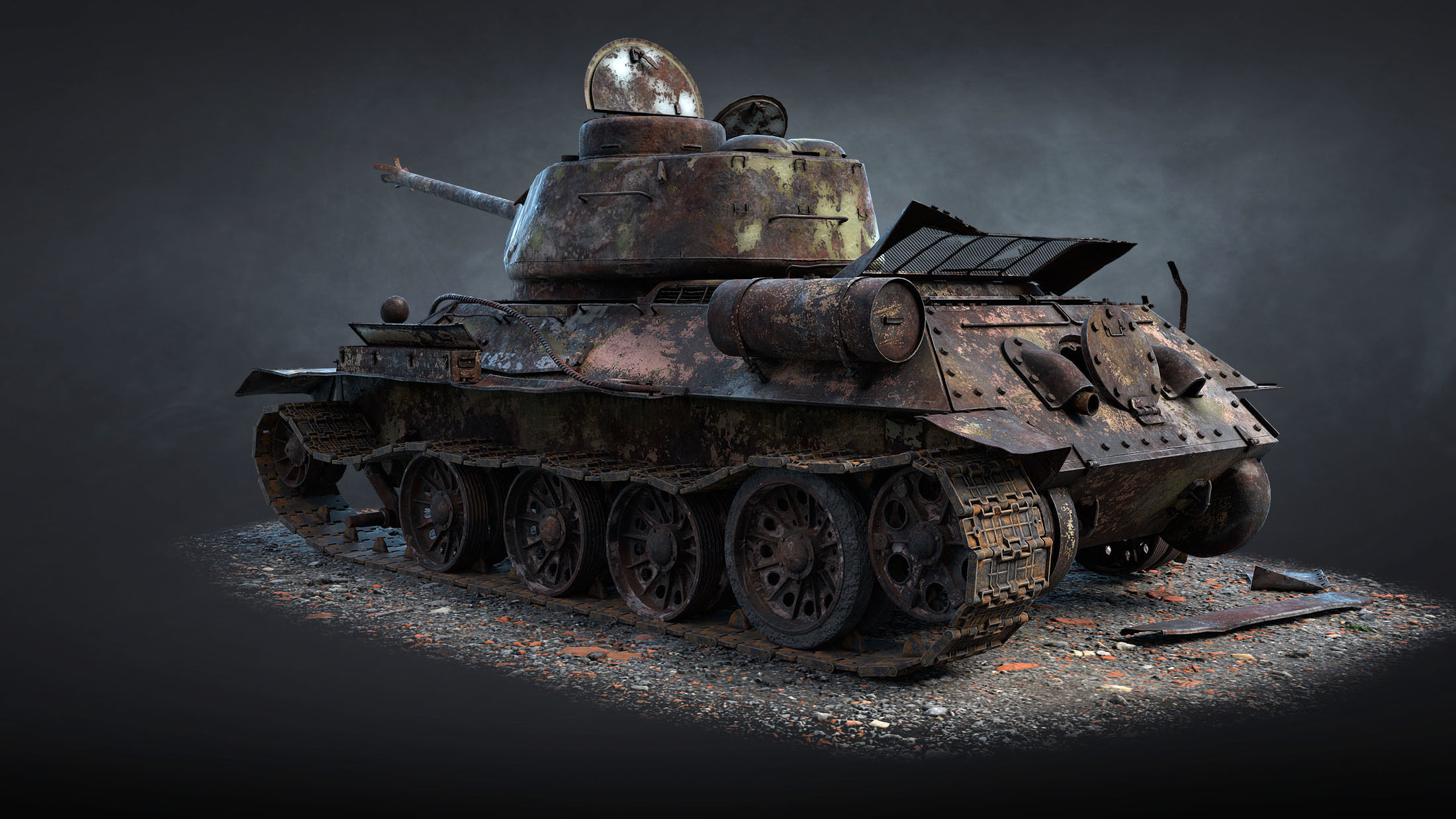 T-34-85 Destroyed Game Ready Low-poly 3D model_4