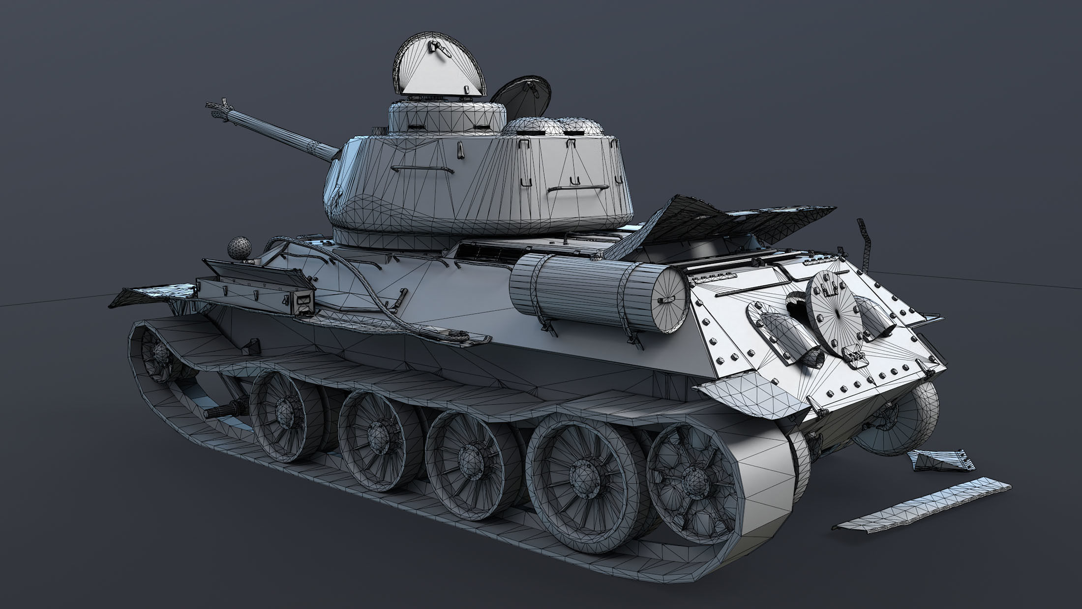 T-34-85 Destroyed Game Ready Low-poly 3D model_15
