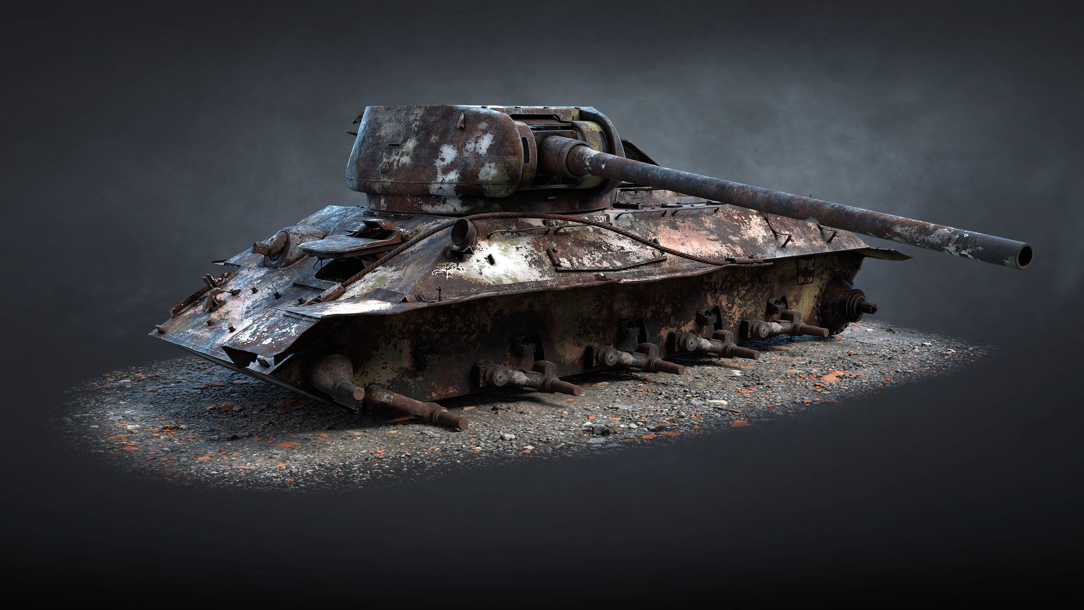T-34-85 Destroyed Game Ready Low-poly 3D model_8