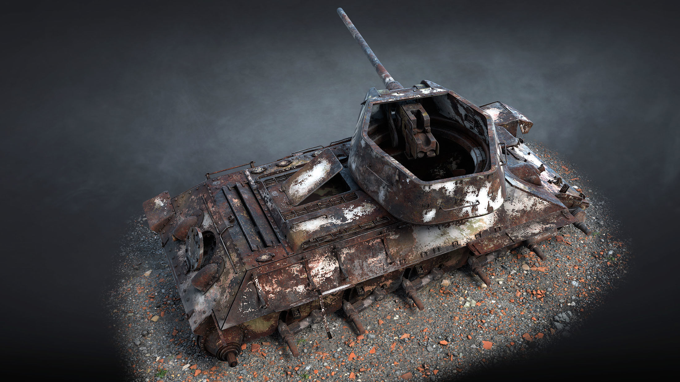 T-34-85 Destroyed Game Ready Low-poly 3D model_7