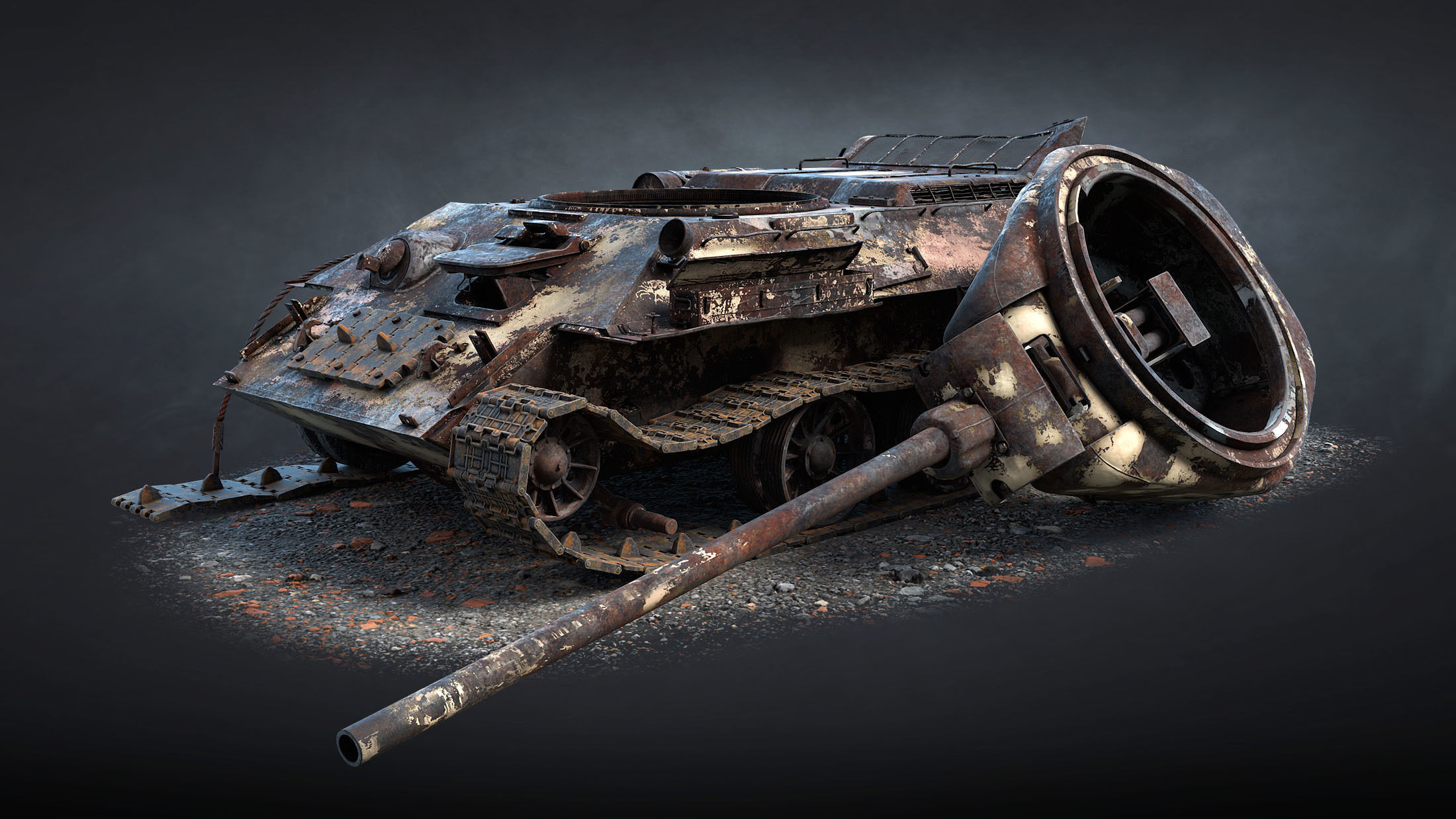T-34-85 Destroyed Game Ready Low-poly 3D model_10