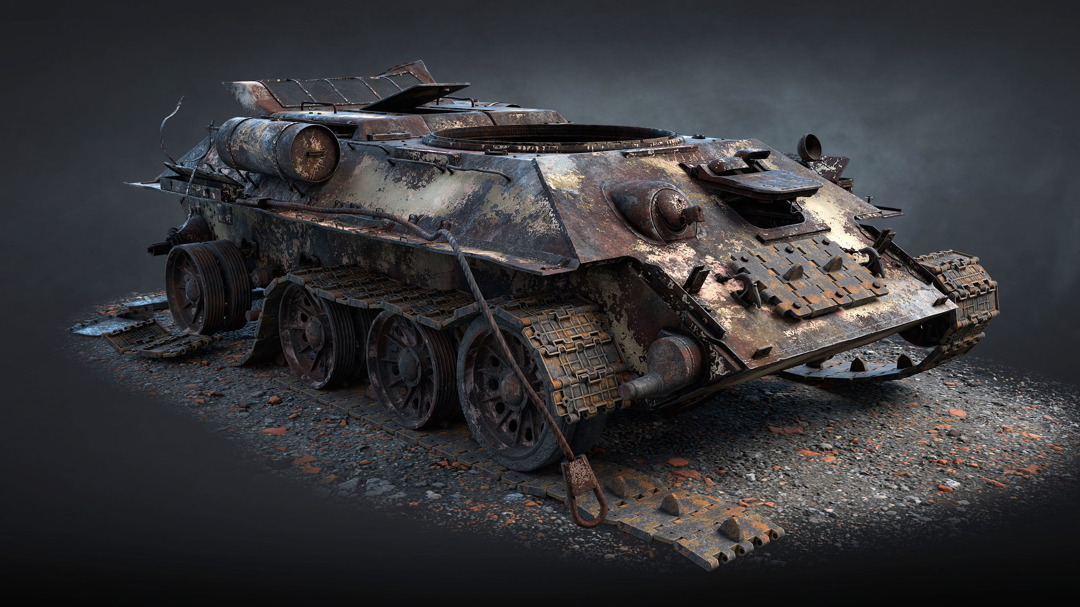 T-34-85 Destroyed Game Ready Low-poly 3D model_12