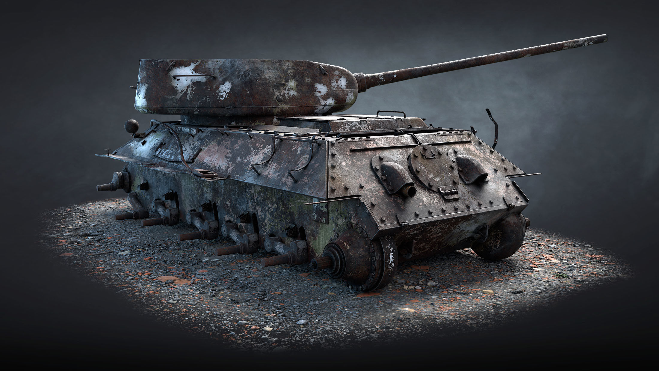T-34-85 Destroyed Game Ready Low-poly 3D model_9