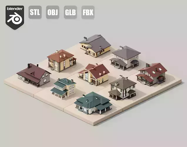 Pack Cottage Low-poly 3D model
