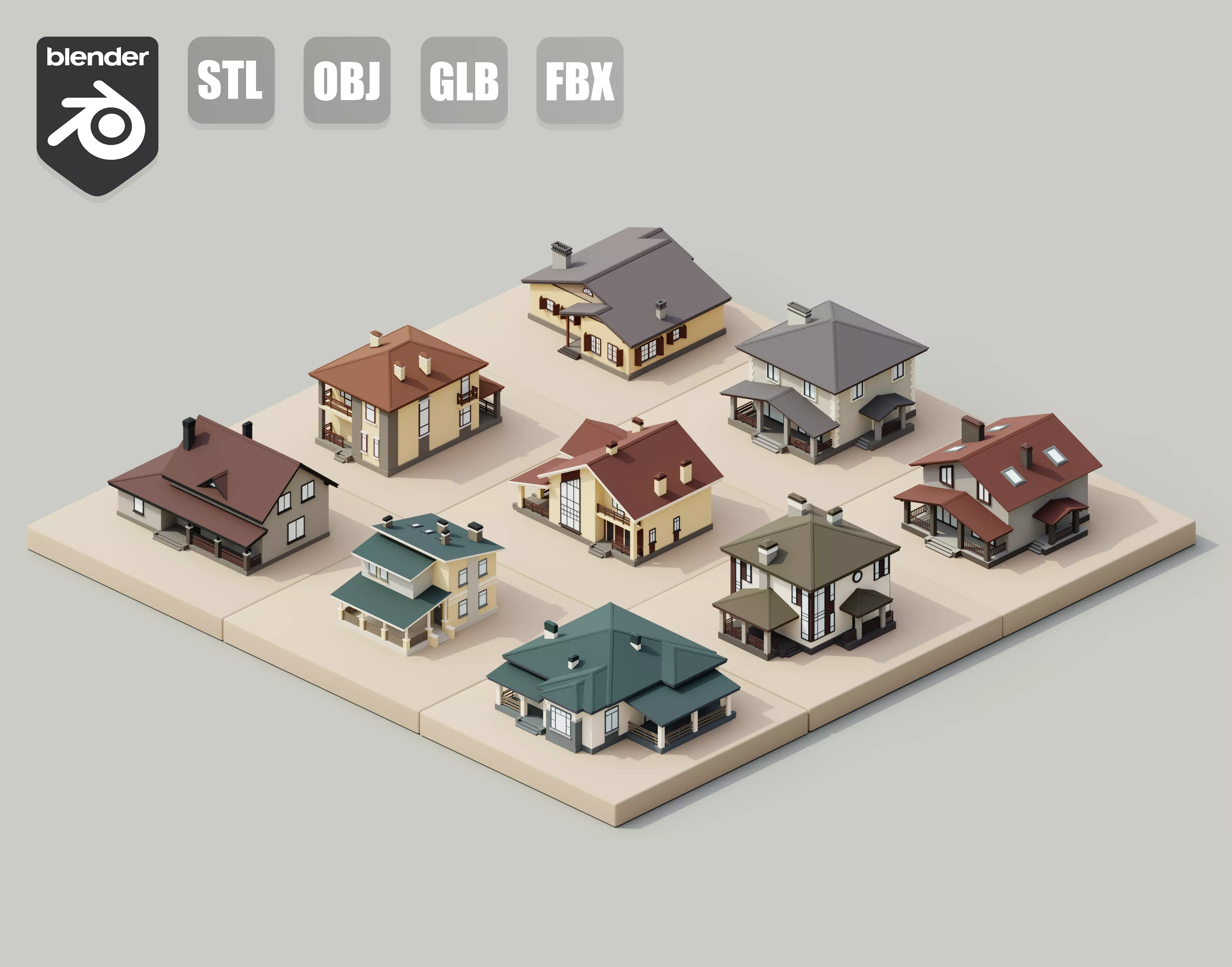 Pack Cottage Low-poly 3D model