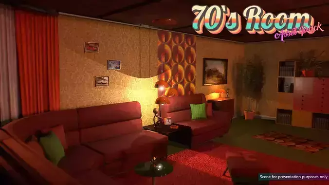 Low Poly 70s Room Pack Low-poly 3D model