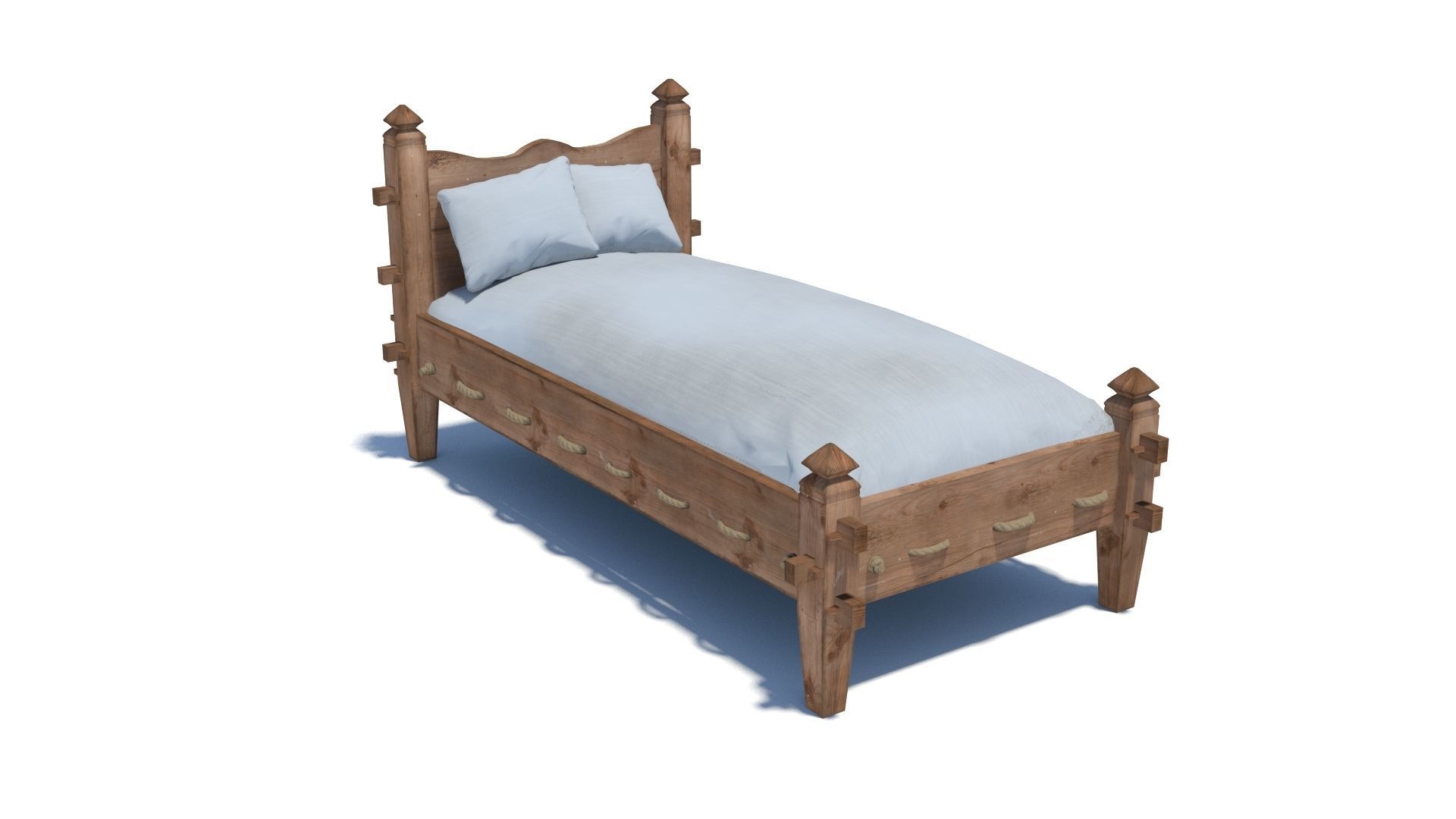 Medieval simple bed and tick mattress Low-poly 3D model_19