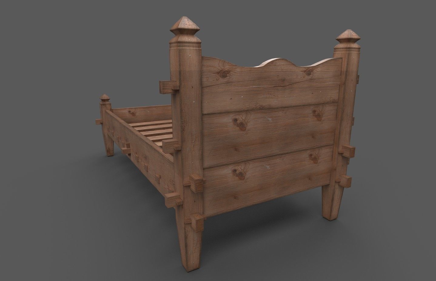 Medieval simple bed and tick mattress Low-poly 3D model_9