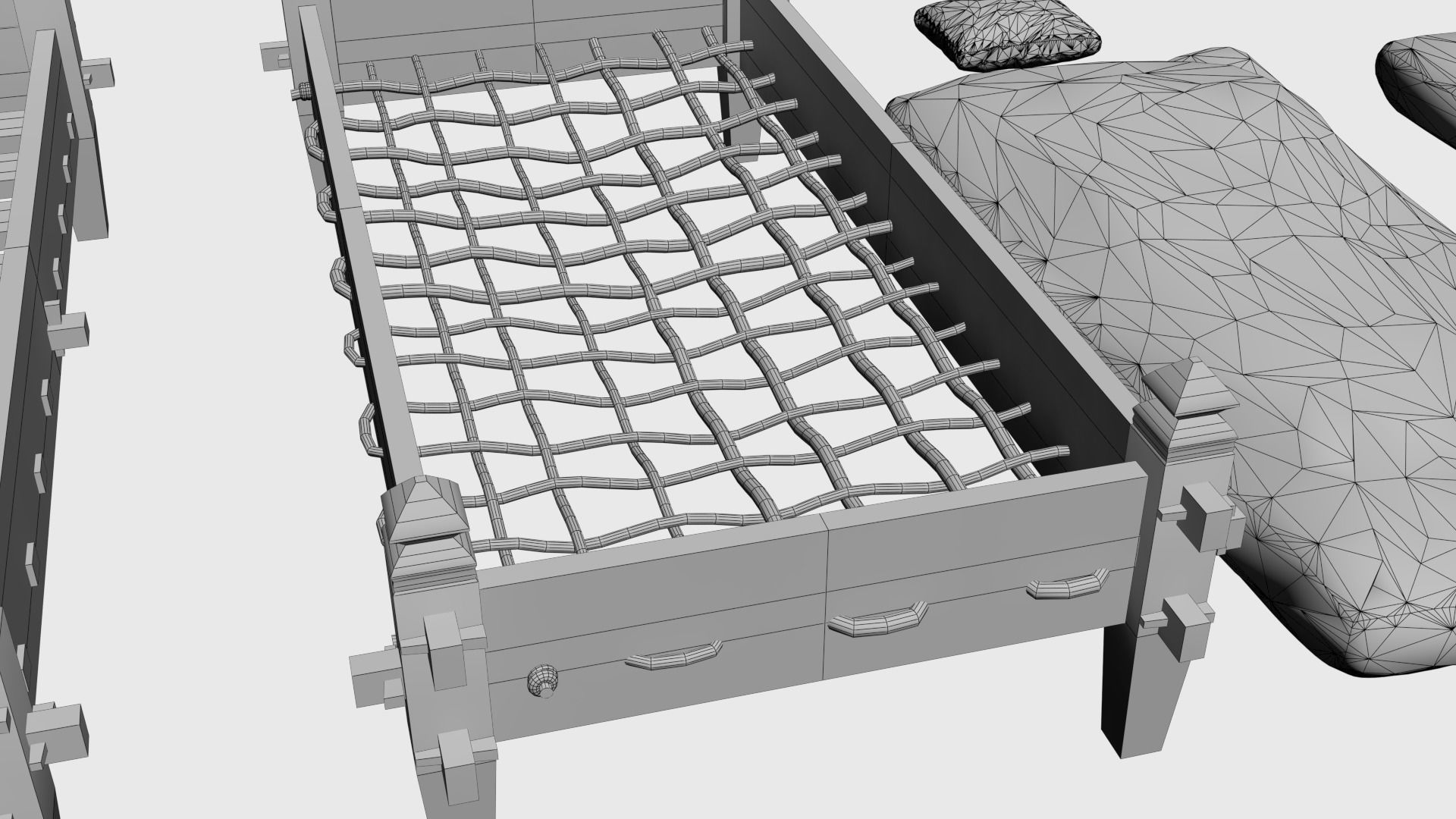 Medieval simple bed and tick mattress Low-poly 3D model_45