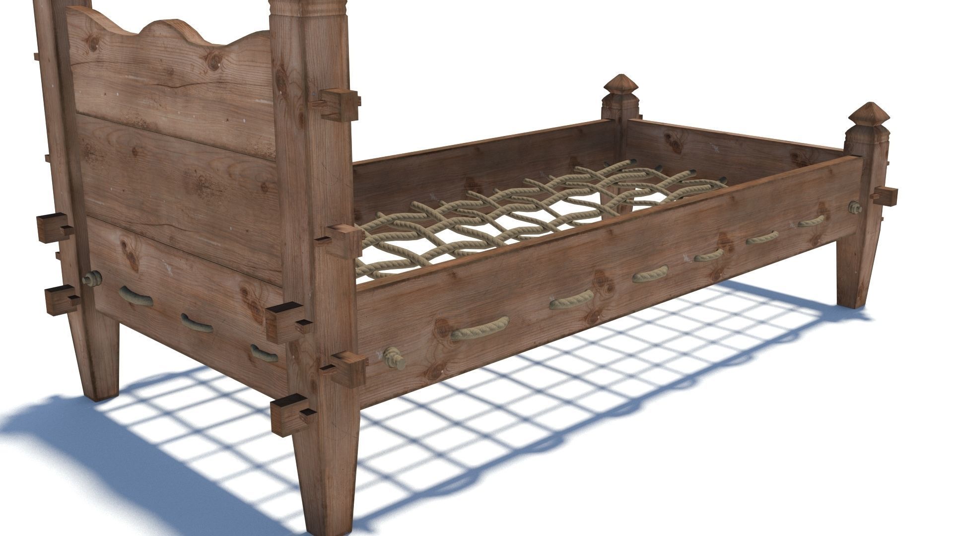 Medieval simple bed and tick mattress Low-poly 3D model_15