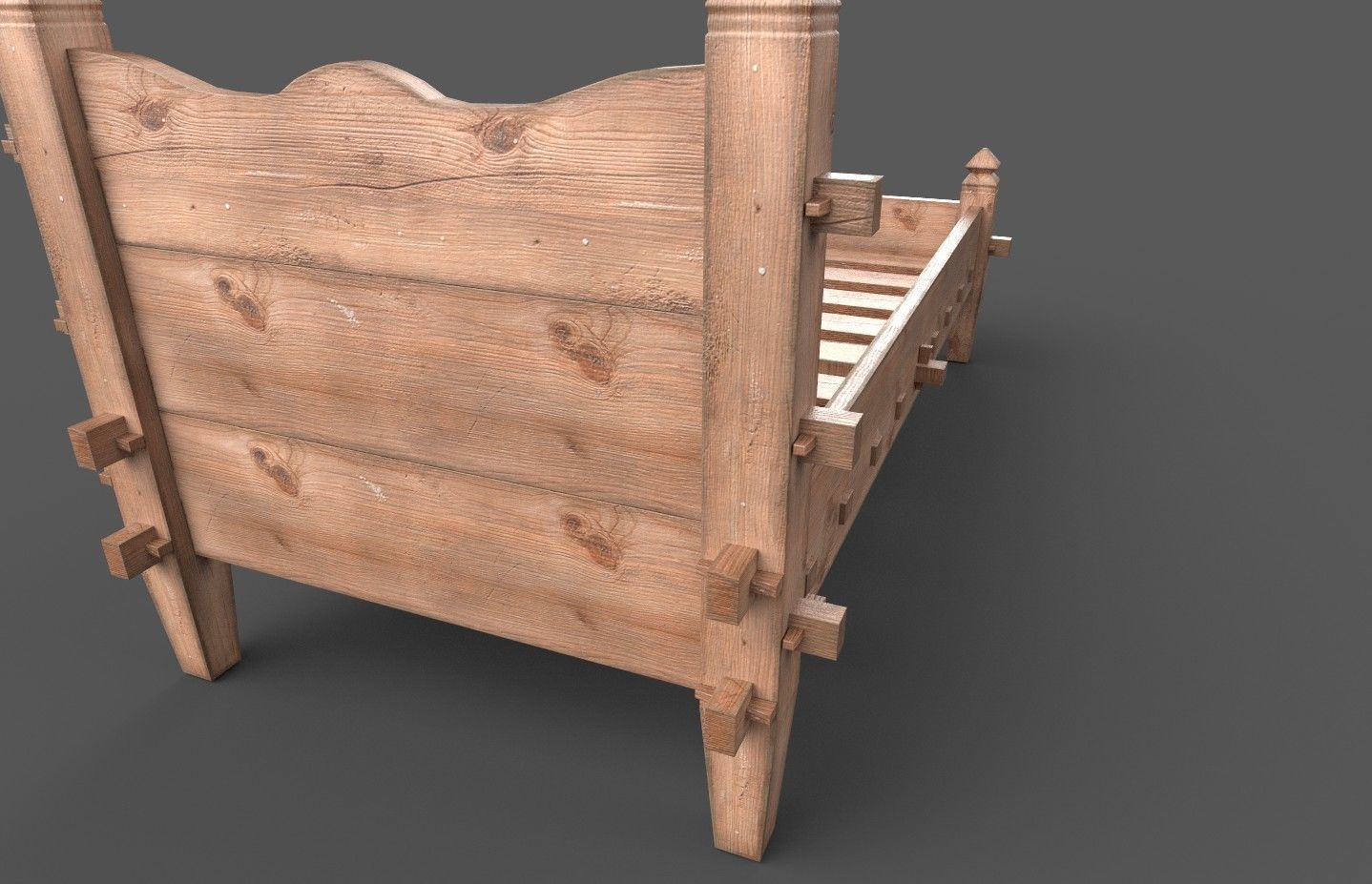 Medieval simple bed and tick mattress Low-poly 3D model_11