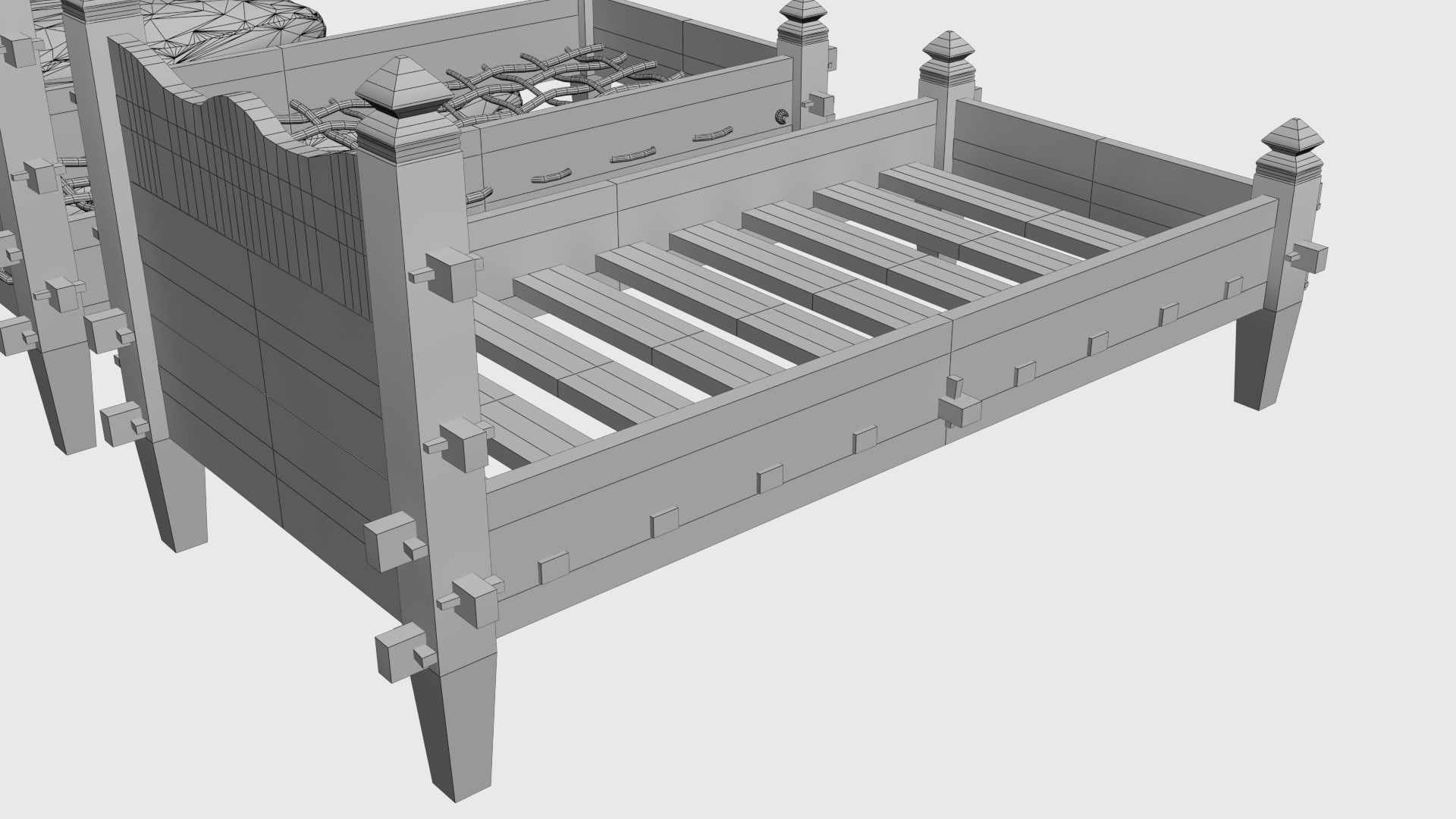 Medieval simple bed and tick mattress Low-poly 3D model_44