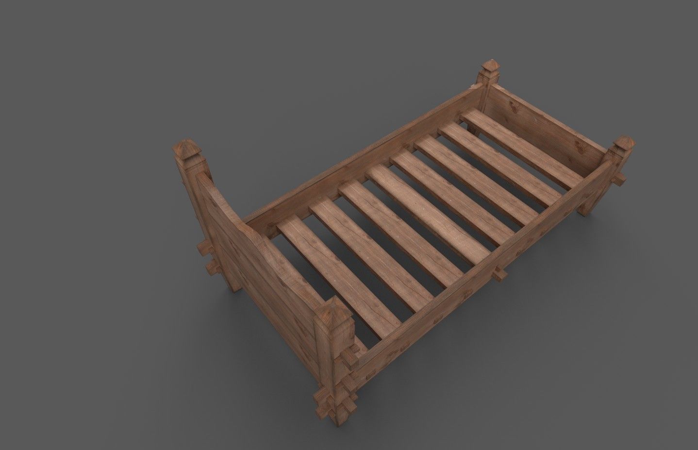 Medieval simple bed and tick mattress Low-poly 3D model_10