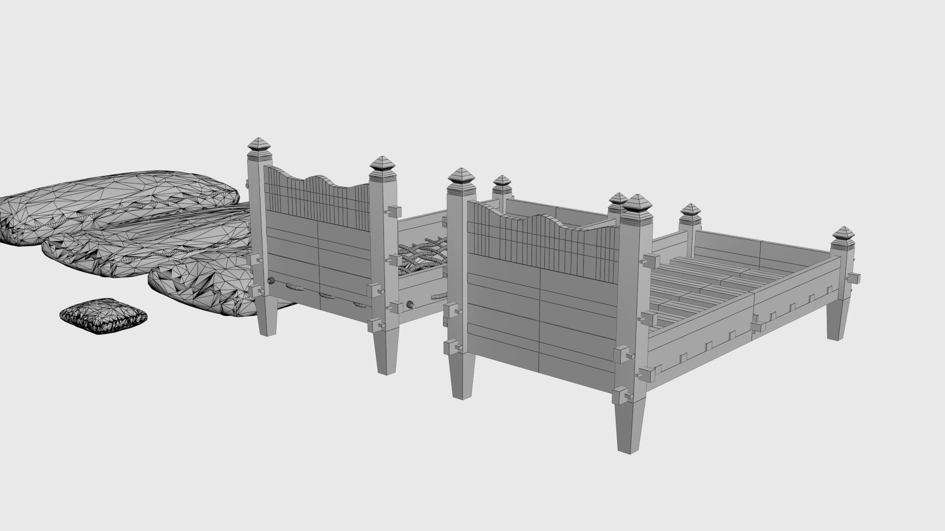 Medieval simple bed and tick mattress Low-poly 3D model_43