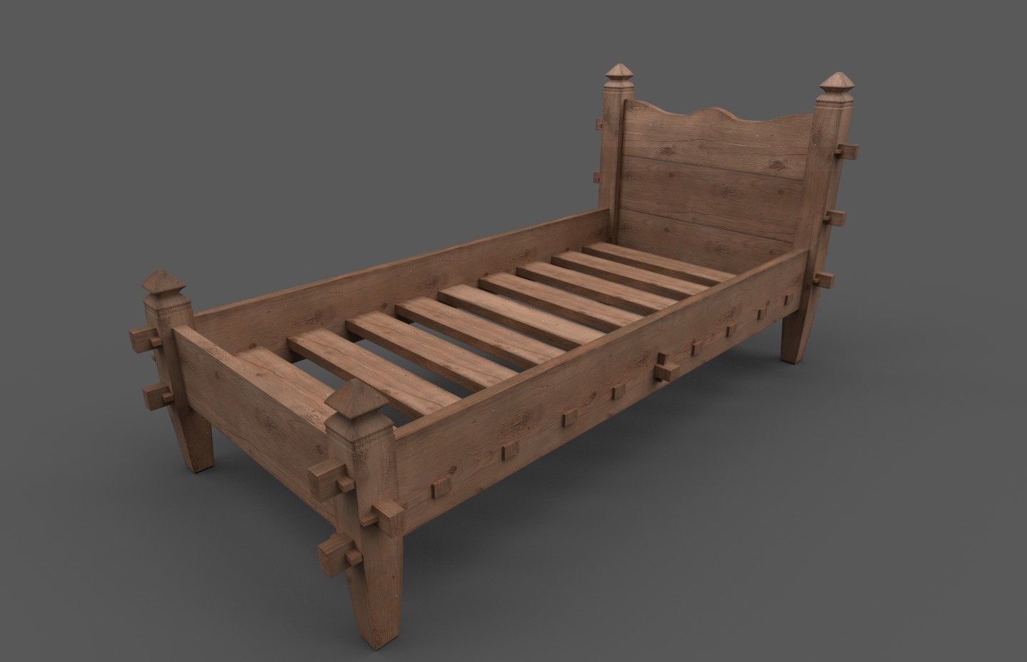 Medieval simple bed and tick mattress Low-poly 3D model_7