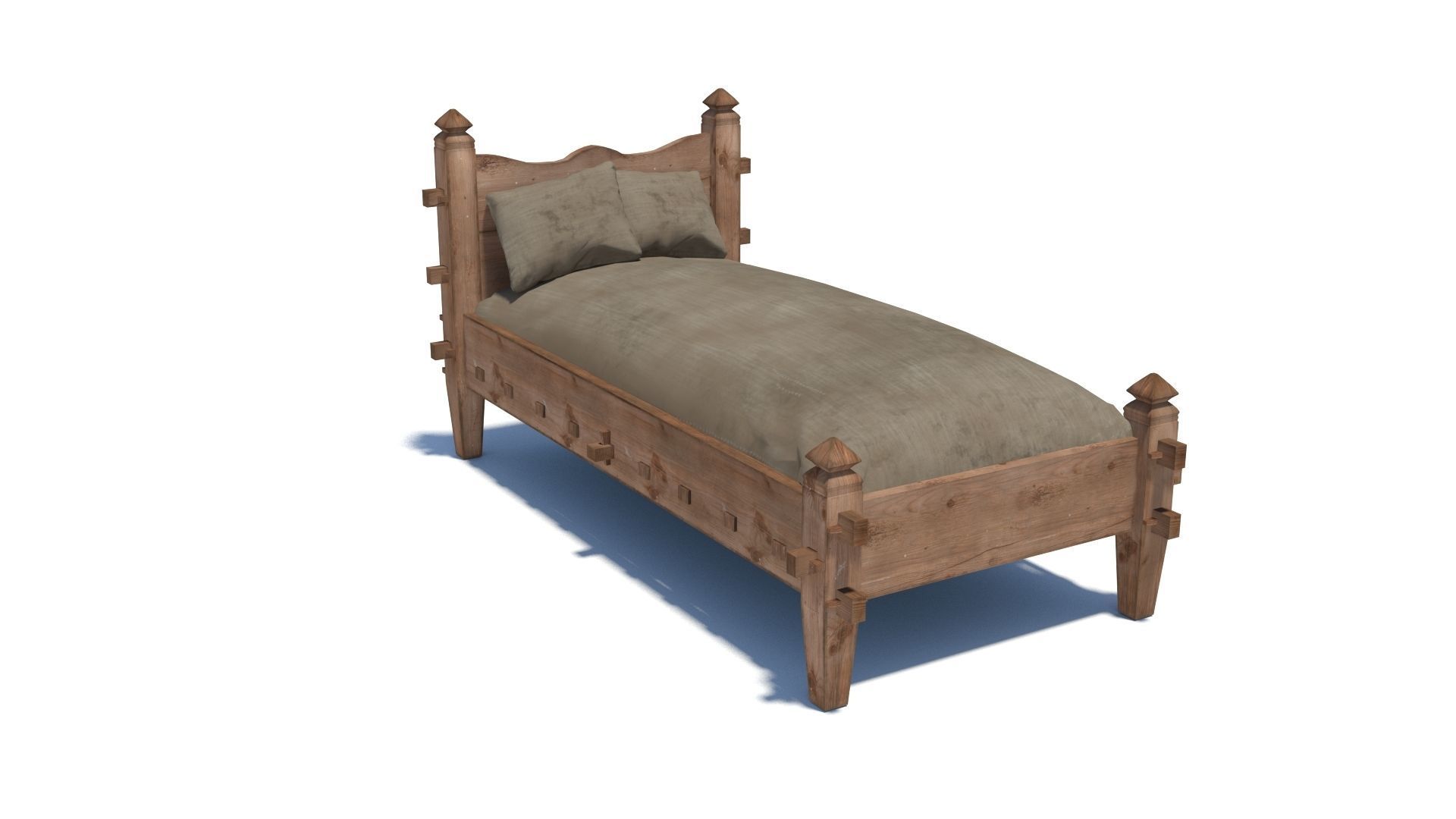 Medieval simple bed and tick mattress Low-poly 3D model_17