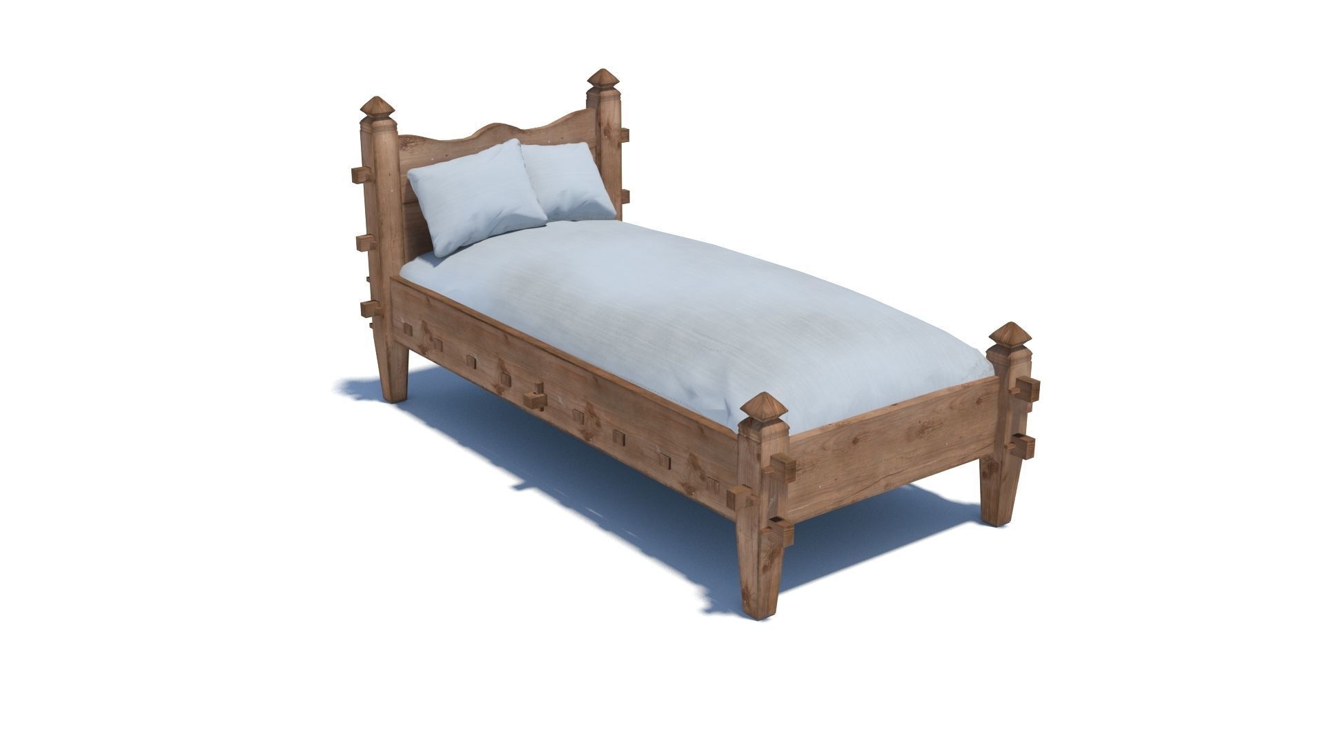 Medieval simple bed and tick mattress Low-poly 3D model_16