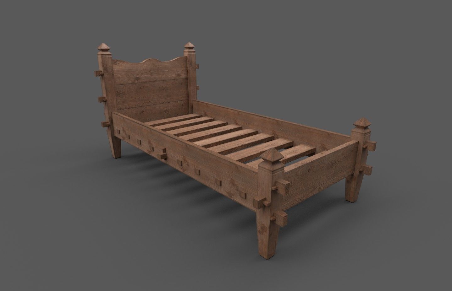 Medieval simple bed and tick mattress Low-poly 3D model_4