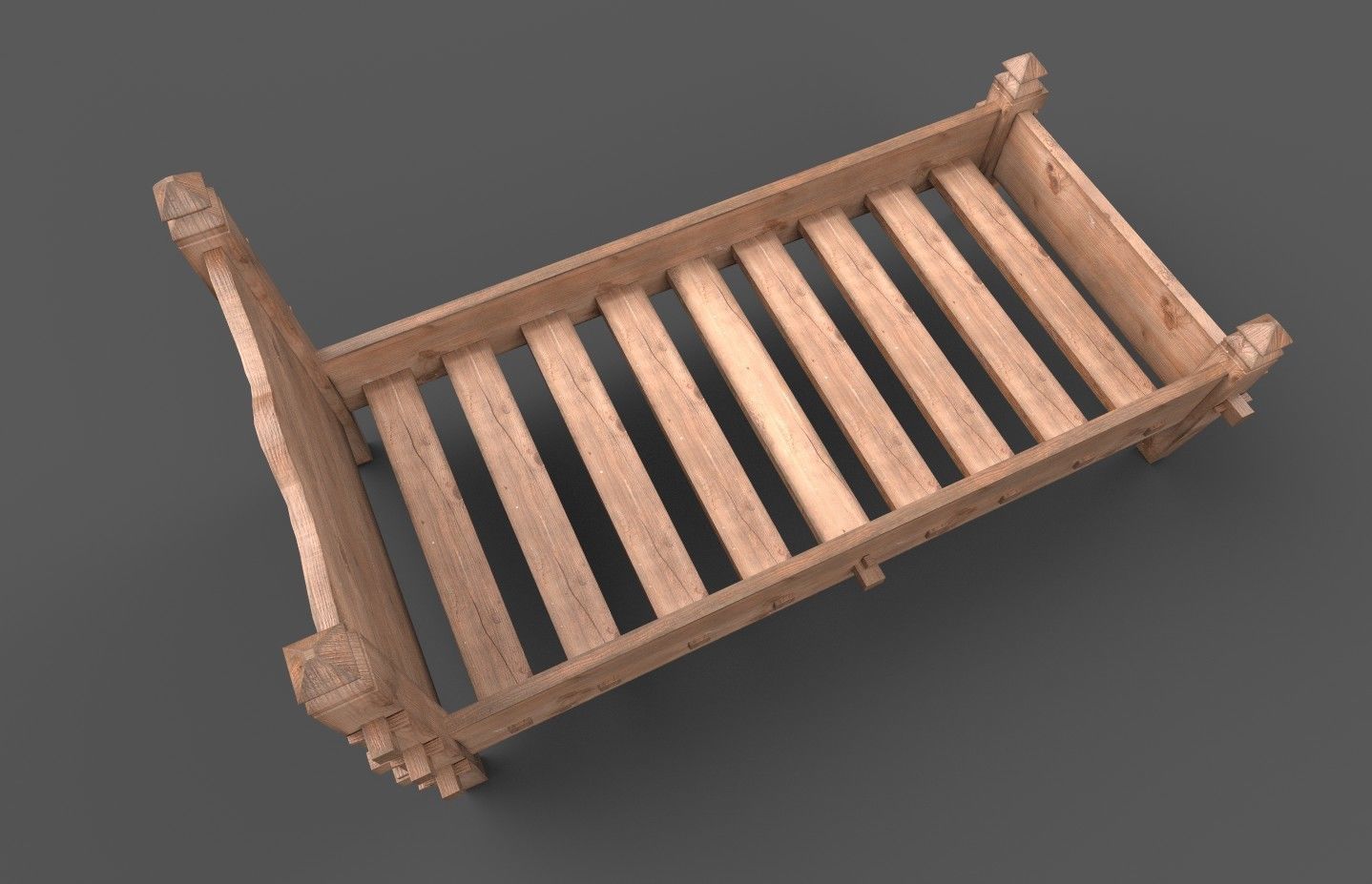 Medieval simple bed and tick mattress Low-poly 3D model_12