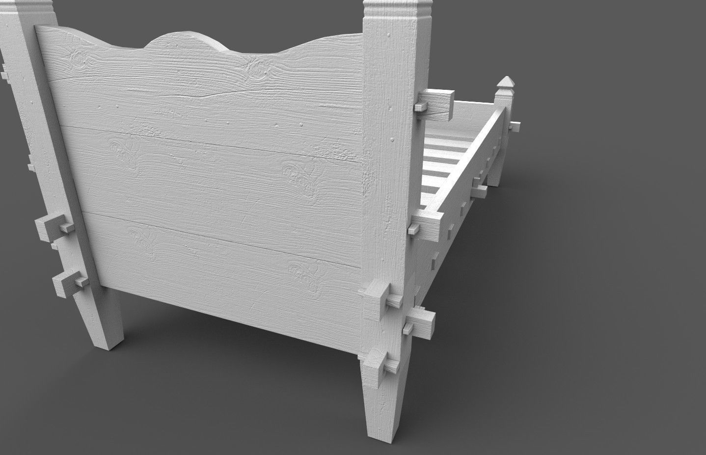 Medieval simple bed and tick mattress Low-poly 3D model_20