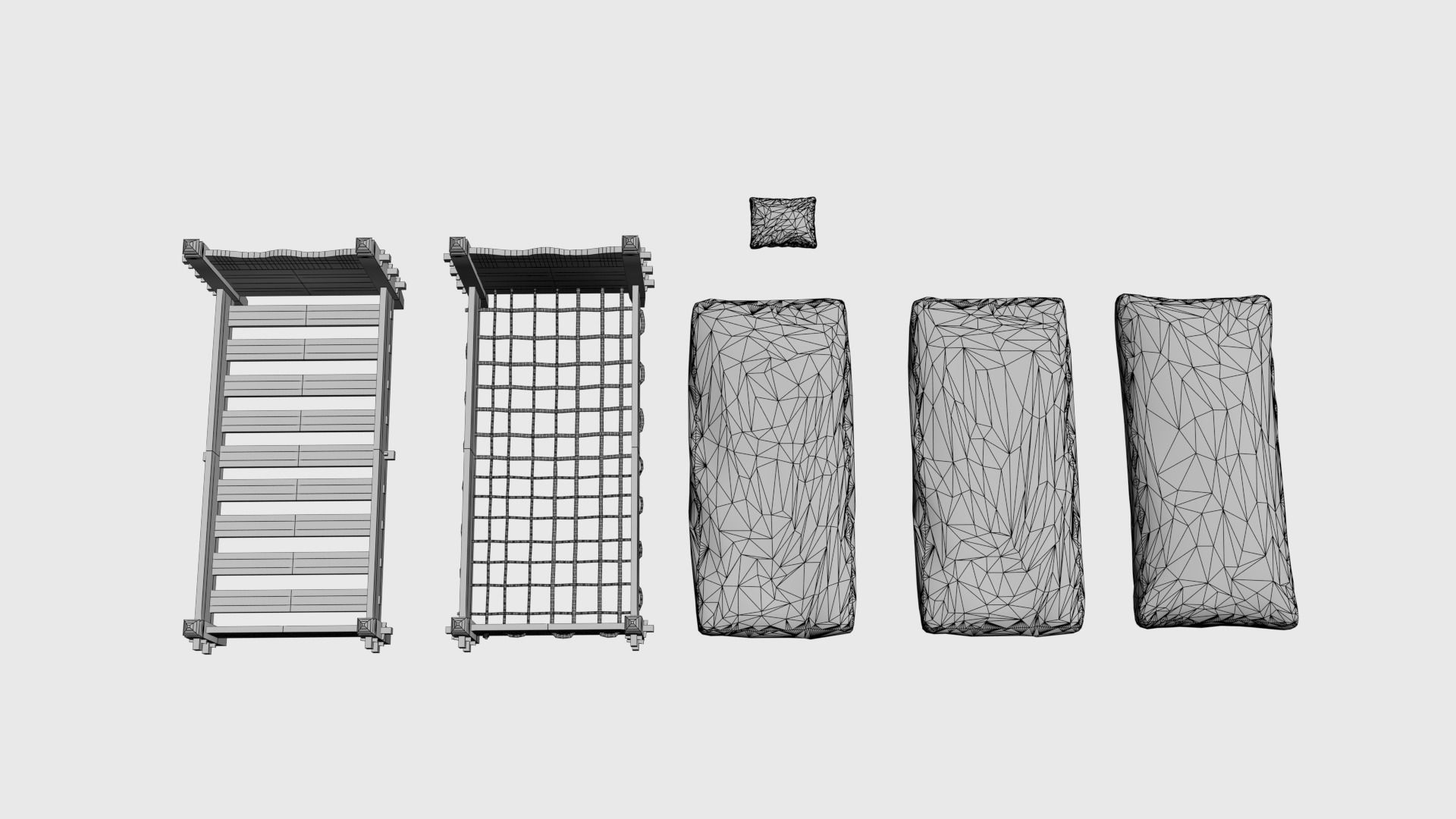 Medieval simple bed and tick mattress Low-poly 3D model_41