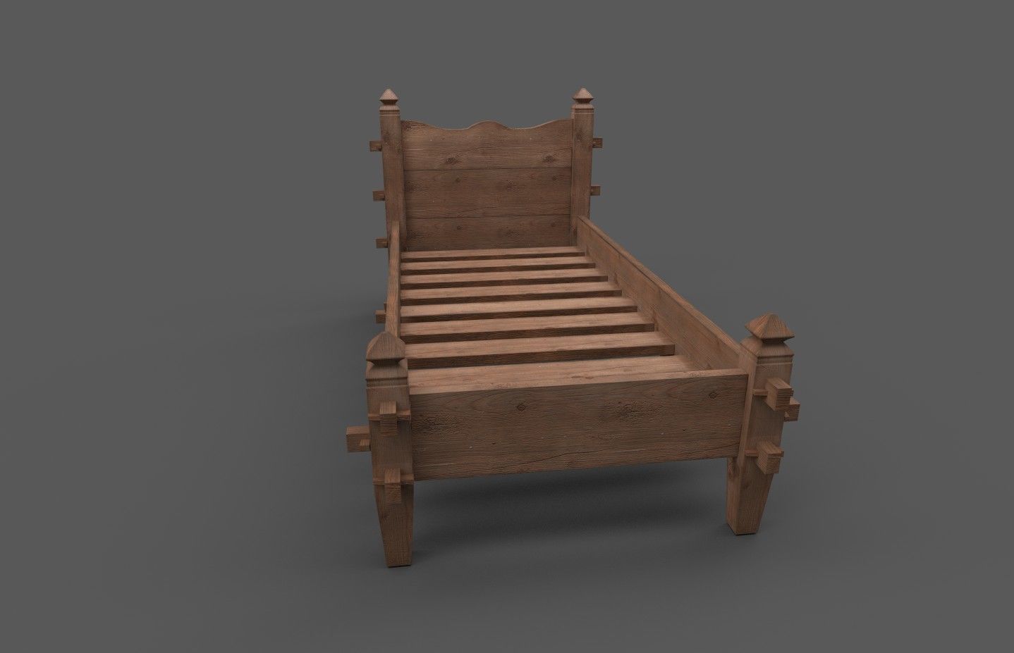 Medieval simple bed and tick mattress Low-poly 3D model_6