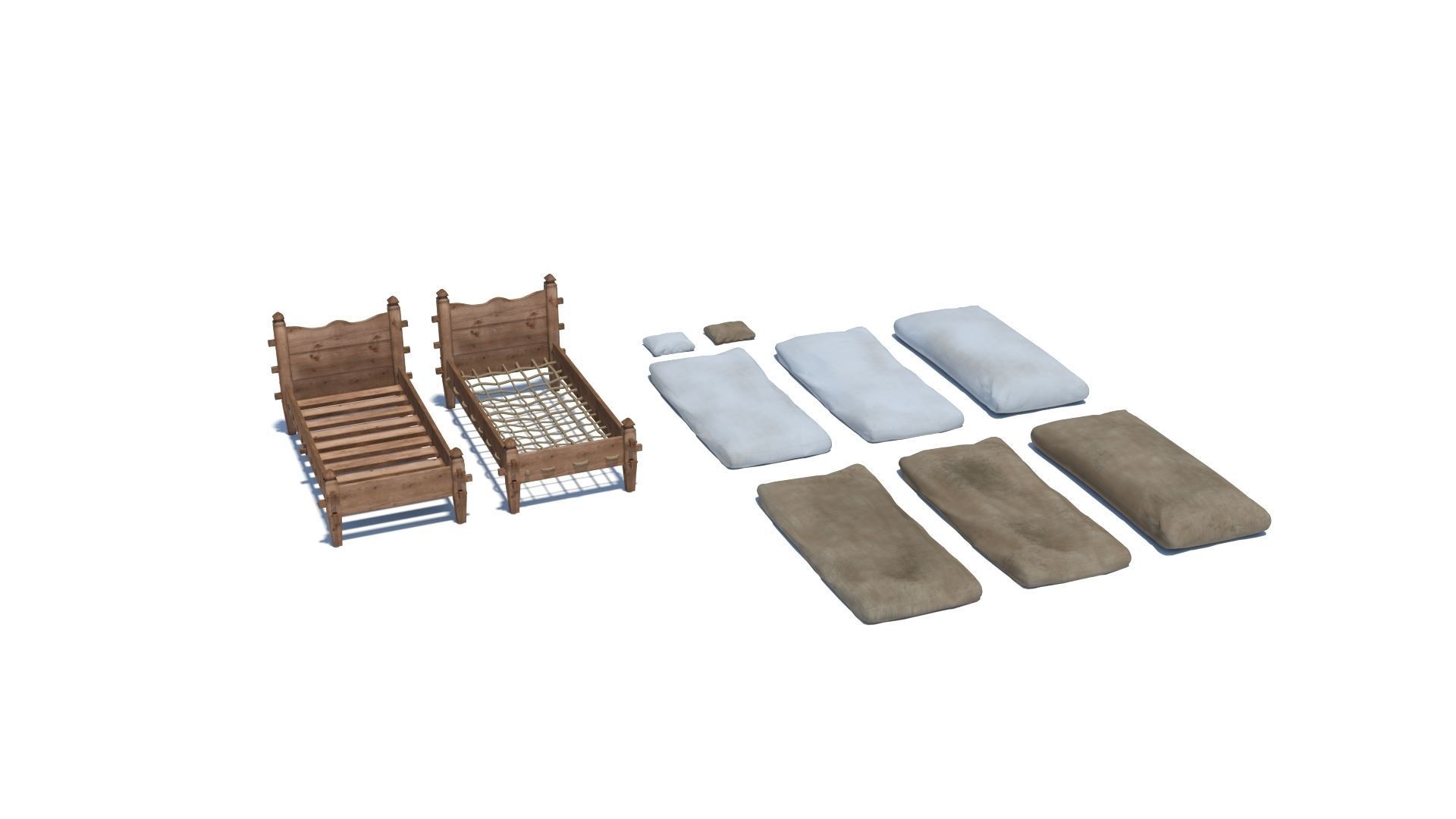 Medieval simple bed and tick mattress Low-poly 3D model_1