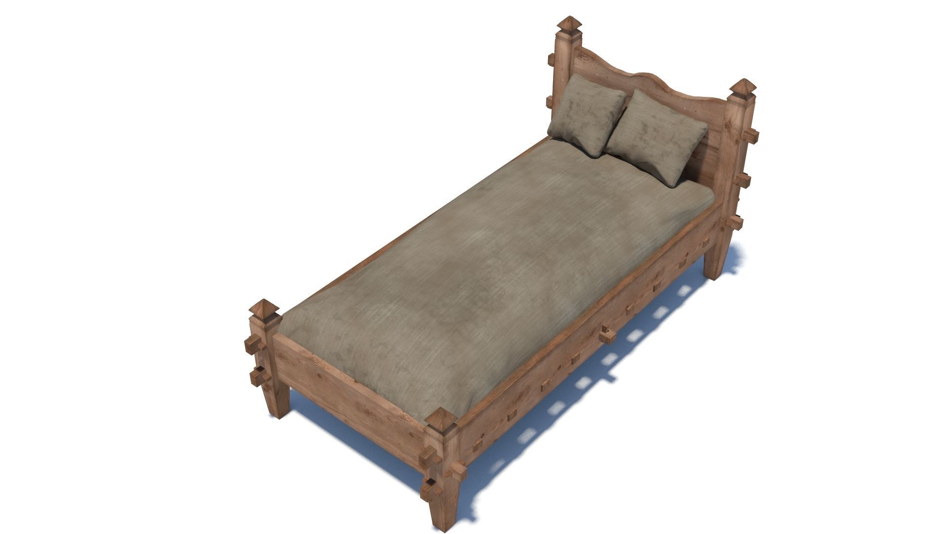Medieval simple bed and tick mattress Low-poly 3D model_18