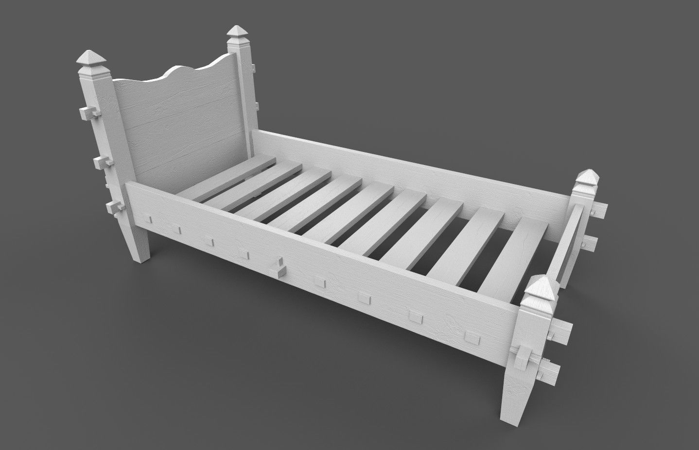 Medieval simple bed and tick mattress Low-poly 3D model_21