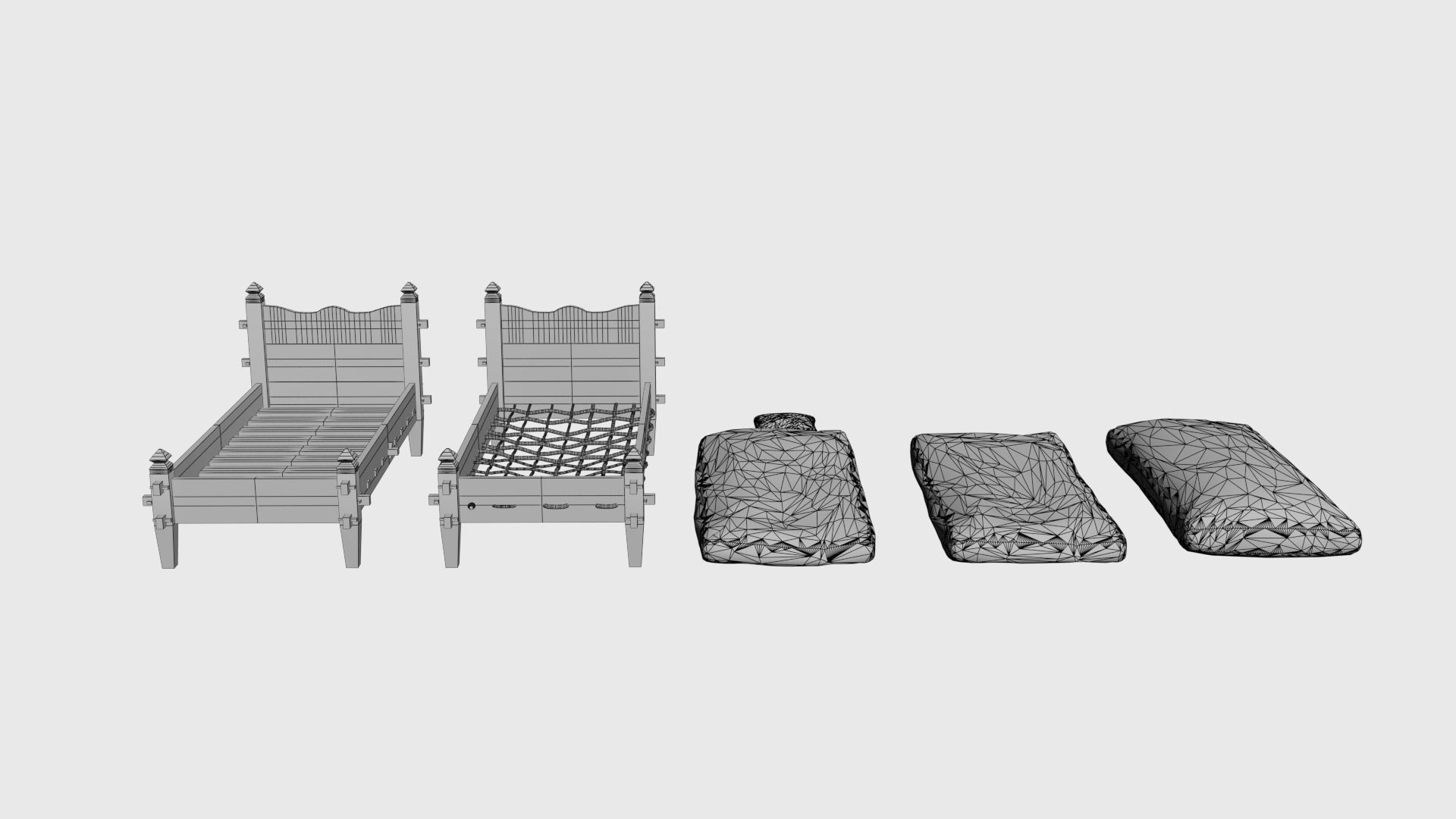 Medieval simple bed and tick mattress Low-poly 3D model_40